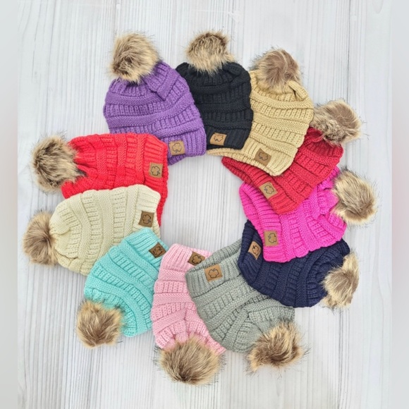 Clover Cottage Kids Pom-Pom Beanie-Navy One Size - Picture 2 of 2